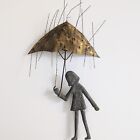 VTG Bijan J. Bijan MCM Metal Wall Sculpture Girl with Umbrella in Rain