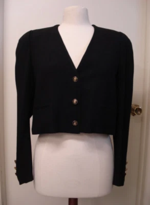 VTG SONIA RYKIEL CROPPED BLACK CREPE JACKET Size 44 vintage - Image 1 of 4