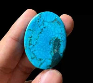 AAA 73,5 kt natürliches schwarzes Spinnennetz blauer Türkis unbehandelt ovaler Schliff Edelstein - Bild 1 von 5