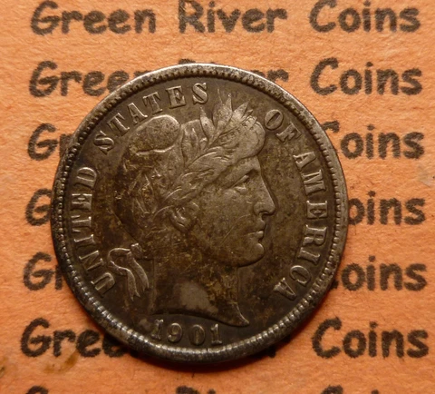1901  Barber Liberty Dime   #JN9-01  BETTER  Grade COIN XF Detail Cover