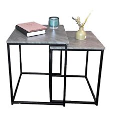 Set Of 2 Coffee Table Concrete Effect Top Nest Of Tables With Black Metal Frame