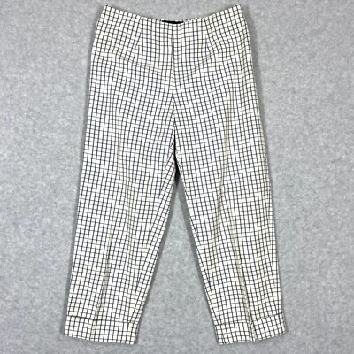 Piazza Sempione Pants Women 6 Audrey Windowpane Check Stretch Cotton Cropped 42 - Image 1 of 4
