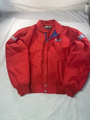 Budweiser Bud Light Beer Red Blue Puffer Shell Work Jacket Mens Size XL - Image 1 of 4