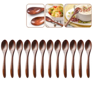 12-Pack Wood Spoons Soup Eco Friendly Japanese Tableware Natural Ellipse Wooden - Picture 1 of 8