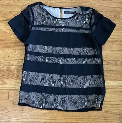 The limited Lace Front Top Women’s Small Black Short Sleeve Scoop Neck Shirt - Image 1 of 4