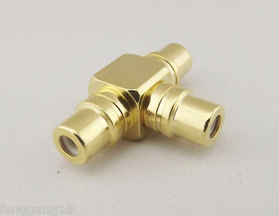 1x RCA Female To Dual 2 RCA Phono Female T Gold Brass Audio AV Adapter Connector - Image 1 of 4