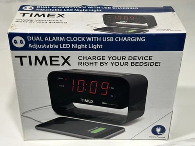 Timex Bedside Dual Alarm Clock with USB Charging Adjustable LED Nightlight - Image 1 of 4