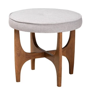 Baxton Studio Theo Fabric Footstool Ottoman Greyish Beige/Walnut Brown - Picture 1 of 8
