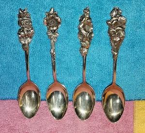 Reed & Barton Floral Demitasse Spoon Set of 4 - old marks - Picture 1 of 8
