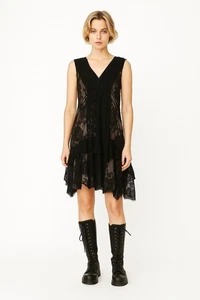 Nanette Lepore VTG 90’s Y2K Flapper Silk Lace Whimsy Fairy Asymmetrical Dress 4 - Picture 1 of 7