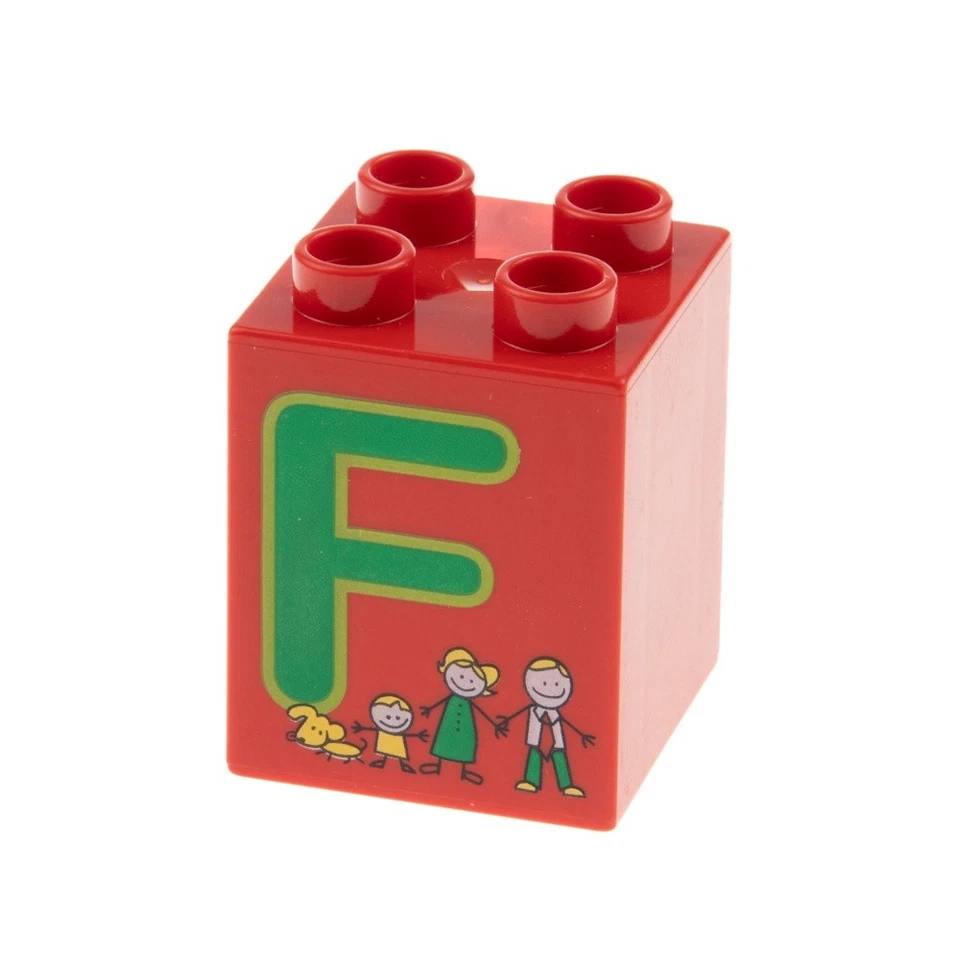 1x Lego Duplo Motiv Bau Stein 2x2x2 rot bedruckt Buchstabe F Familie 31110pb048 - Bild 1 von 1