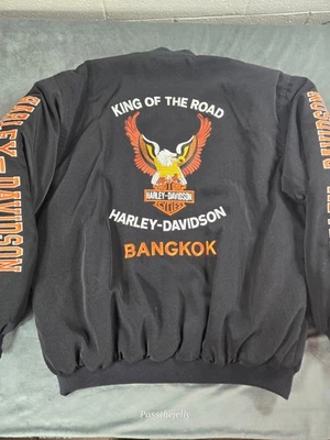复古 Harley Davidson 夹克 XXL King Of The Road 黑色男式轰炸机 90 年代全拉链 — 第 1/4 张图片