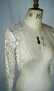 Baylis Knight French Lace Cream Nude CAFE LATTE Long Sleeve BOLERO WEDDING Shrug - Picture 1 of 3