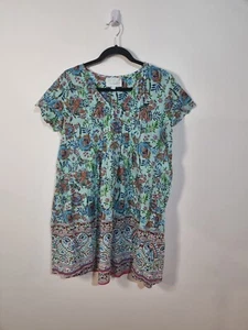 ORIENTIQUE ONE SUMMER size 10 blue floral short sleeve round neck shift dress - Picture 1 of 7