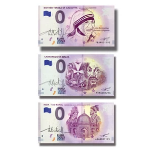 Juego de 3 billetes firmados Euro Souvenir Madre Teresa Caravaggio Taj Mahal - Imagen 1 de 1
