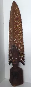 LARGE PNG TOTEM FIGURE STATUE CEREMONIAL HEADDRESS OCHRE PAINTED COWRIE SHELL - Picture 1 of 8