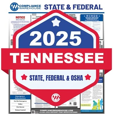 COMPLIANCE WAREHOUSE 2025 Tennessee TN State/Fed Labor Law All In 1 Compliance Poster Paper/Laminated