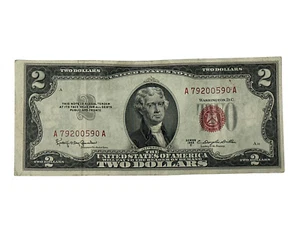 Vintage 1953 C Series Red Seal $2 Dollar Bill Currency Note #A79200590A OC Error - Picture 1 of 2