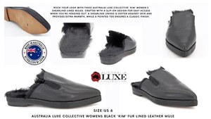 AUSTRALIA LUXE COLLECTIVE Womens Black ‘Kim’ Fur Lined Leather Mule: Size US 6 - Picture 1 of 10