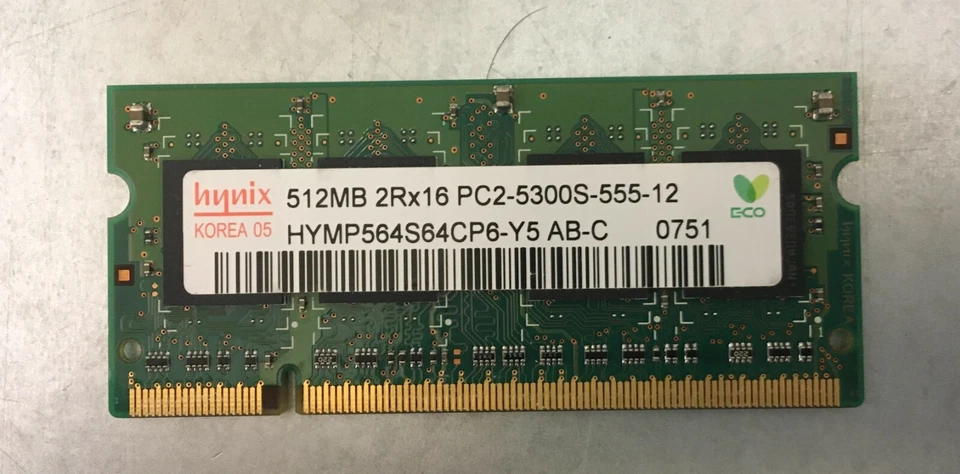 512MB RAM HYMP564S64CP6-Y5 HYNIX LAPTOP MEMORY DDR2 PC2-5300S-555-12 - Image 1 of 1