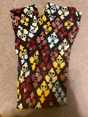 Leggings OS Lularoe Disney Mickey Mouse Diamante Verde azulado Rosa Crema sobre Negro Foto 1 de 3