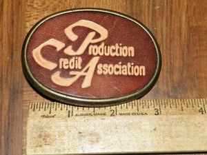 Vintage EL CID Oval Brass w/ Leather Inlay Belt Buckle PRODUCTION CREDIT ASSOC. - Bild 1 von 3