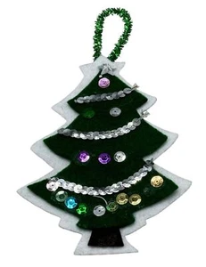 Handmade felt sequin tree ornament green white 8" READ - Picture 1 of 6