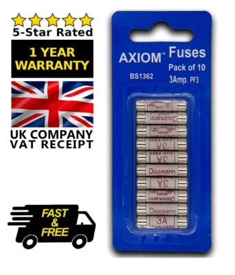 CED X10 3amp Domestic Fuses Plug Top Household Mains 3A Cartridge Fuse HIGH QUALITY