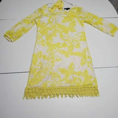 My Michelle Girls Línea A Amarillo Mariposa Crochet Encaje Cerradura Trasera Corbata Flecos14 Foto 1 de 4