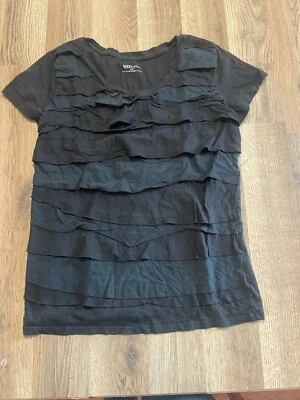 Merona Shirt, Women's Size Large, Black, Short Sleeve, Tiered Design - Image 1 of 4