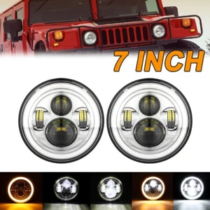 2Pcs 7" LED Round Headlights DRL Hi/Lo Beam For Hummer H1 1992-2006 H2 2003-2009 - Picture 1 of 11
