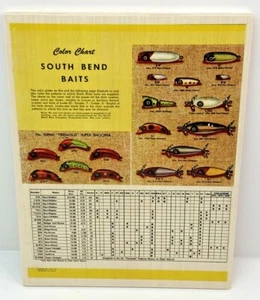 1952 South Bend Super Snooper Farbdruck Werbetafel auf Holz alte Angelköder - Bild 1 von 2