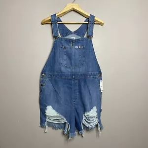 Lee Workwear Woman’s Shorts Bib Overalls Distressed Raw Hem Size L - Picture 1 of 21