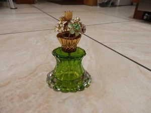 Vintage green  Glass Perfume Bottle 5" - Picture 1 of 7
