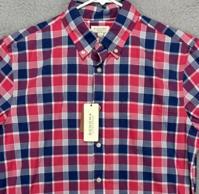 Camisa Sonoma Adulto Mediana Estilo de Vida Rosa Azul A Cuadros Bolsillo con Botones Para Hombres NUEVA Foto 1 de 4