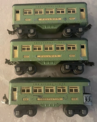 ANTIQUE LIONEL LINES, TYPE IV , 2 PULLMAN CARS & 1 OBSERVATION CAR, 1935-1937 - Image 1 of 4