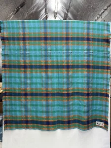 Vintage SAS Scandinavian Airlines Flight Blanket Plaid Turquoise 50 x 64" Fringe - Picture 1 of 7