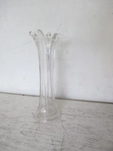 Art Glass Vase - Vintage Pulled Finger Rim - 6 Sided - Clear Glass - 8" - Picture 1 of 4