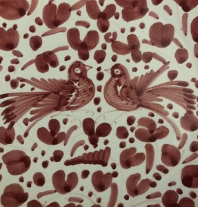 "Placa colgante de pared de agapornis pintada a mano de rojo Deruta Italia 7,75""" - Imagen 1 de 9