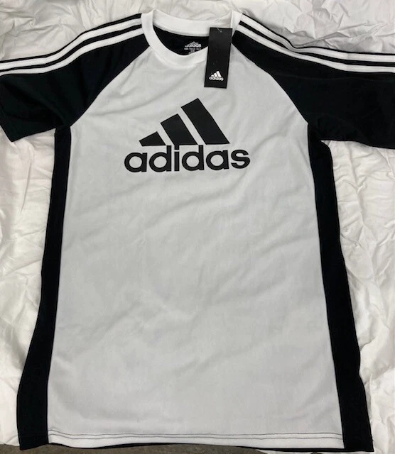 ADIDAS CLIMALITE, Boys T-Shirt,  Logo (WHITE/BLACK,LARGE-14/16 ) NWT - Image 1 of 1