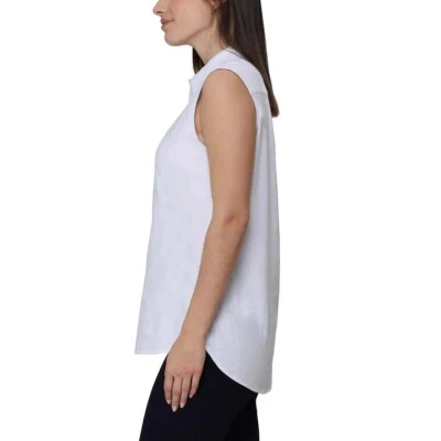 Nicole Miller Ladies Linen Blend Sleeveless Top, Button Front, WHITE, S - Изображение 1 из 3