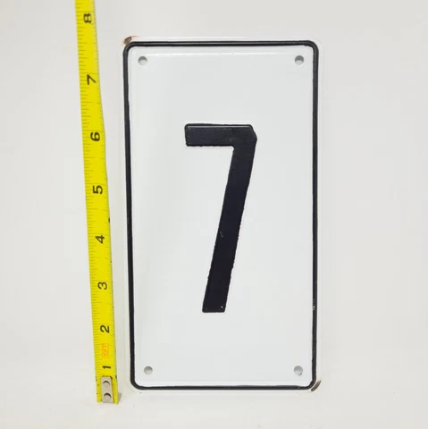 Vintage White Black Enamel Porcelain Number 7 Metal Sign Door House Industrial Cover