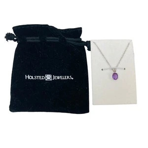 Holsted Jewelers Genuine Amethyst Pendant Oval Necklace Silvertone New - Picture 1 of 6