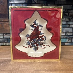 Lenox Navidad “Saludos de Invierno” Rojo Cardenal Árbol en Forma de Caramelo Plato Vacaciones - Imagen 1 de 10