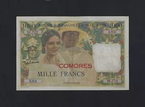 COMOROS 1000 FRANCS ND 1960 - 1963 P-5 VF COMORES MADAGASCAR AFRICA EQUATORIAL - Picture 1 of 2