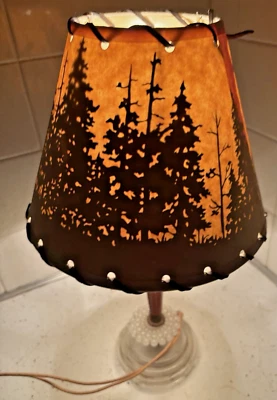 Antique Table/Desk Lamp Glass/Bakelite & Rare Backlit Forest Lamp Shade *Working - Image 1 of 4