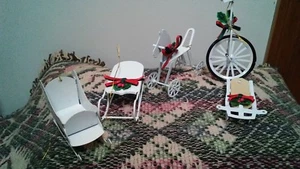 WHITE 4-5 INCH CHRISTMAS ORNAMENTS (5) UNICYCLE, HORSE,SLED, SLEIGH++ - Picture 1 of 3