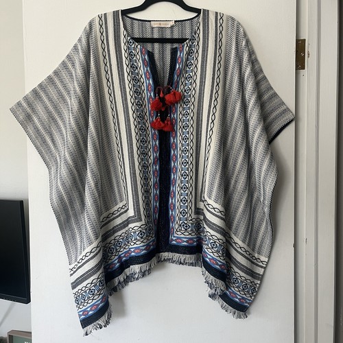 Tory Burch BLAIRE tunica poncho top serape chimayo coperta frangia tribale azteco S