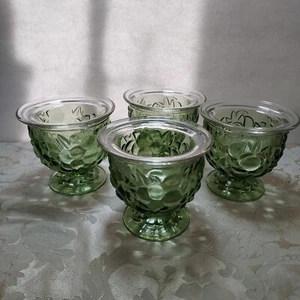 Set of 4 Hazel Atlas Glass "Vintage" Avocado Green Shrimp Cocktail w/ Liners - Picture 1 of 12