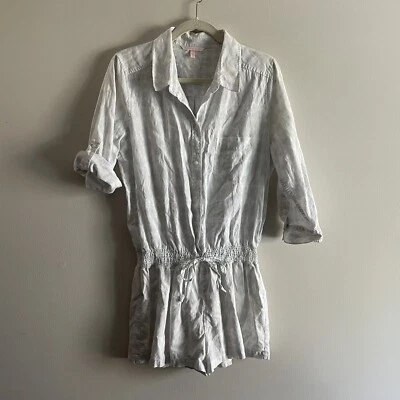 Mameluco Boho Victoria's Secret Mujer 12 Blanco Azul Pálido Lino Algodón Ikat Tie Dye Foto 1 de 4